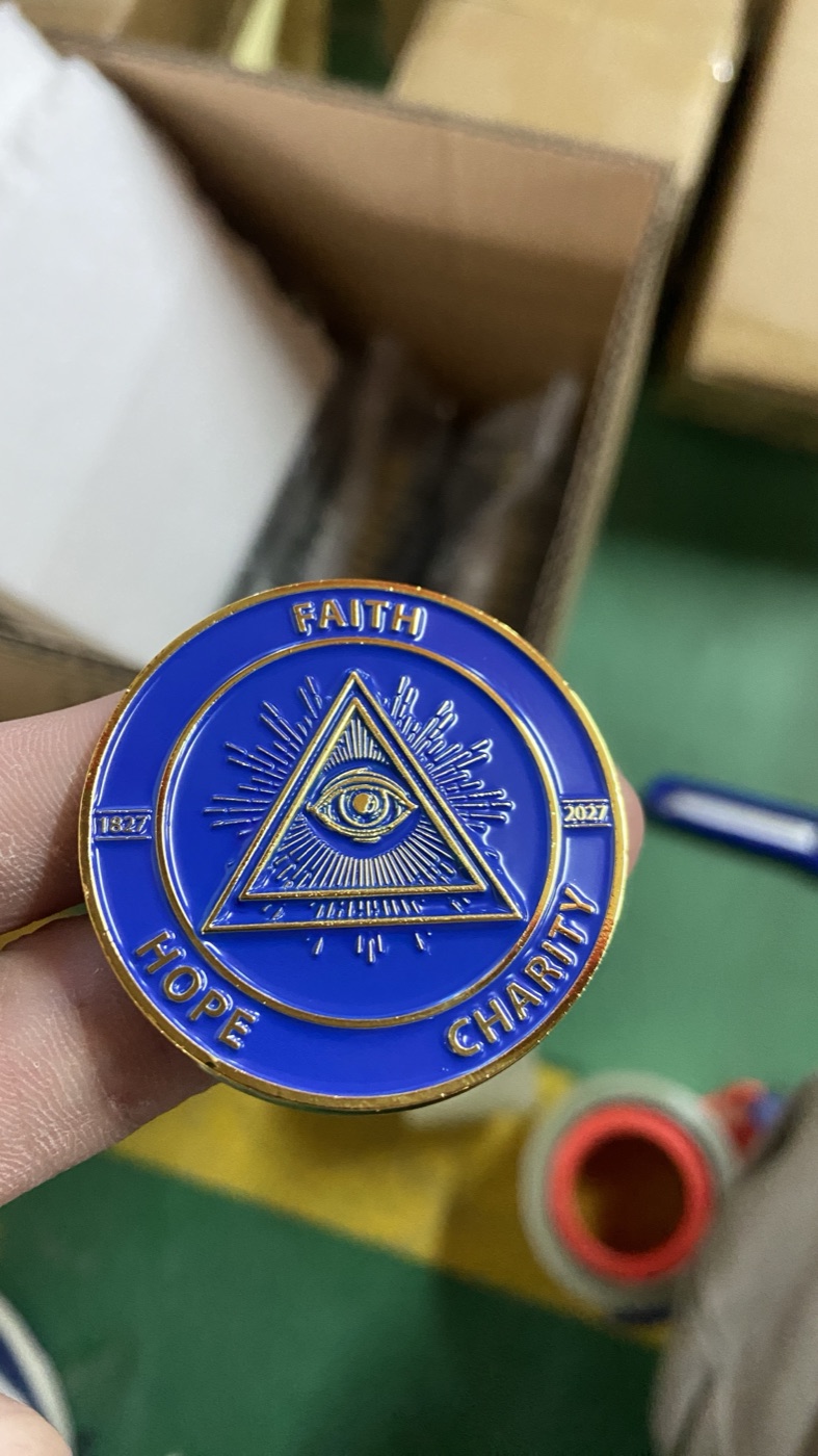 Faith Hope Charity all seeing eye Masonic enamel coin