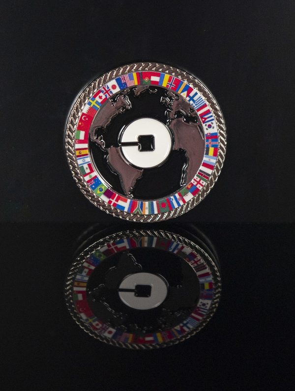 Global security challenge coin with international flags border